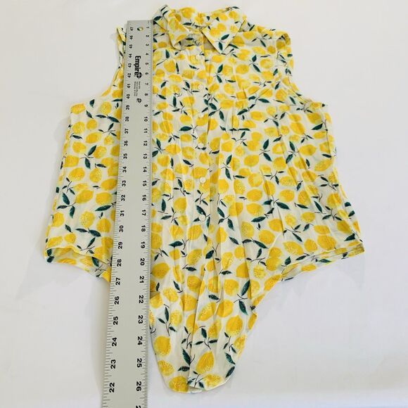 Japna Top Women M Lemon Yellow Sleeveless Button Up Tie Front Whimsy Preppy Boho - Picture 6 of 6